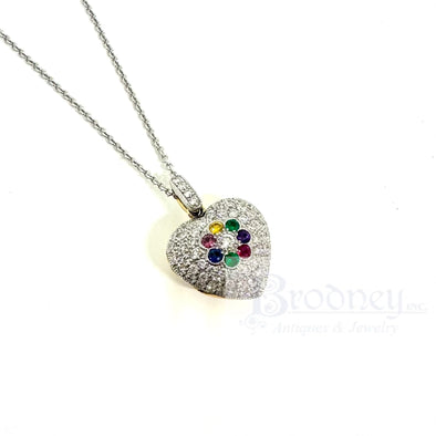 Lucie Campbell 18 Kt White and Yellow Gold Diamond and Multi Gemstone 'DEAREST' Heart Locket