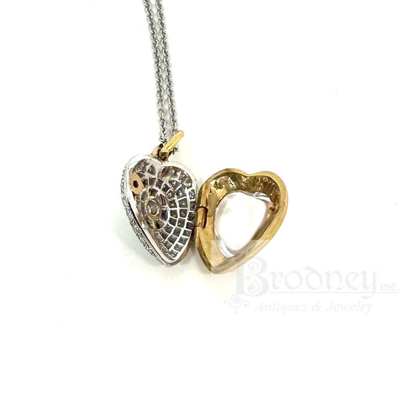 Lucie Campbell 18 Kt White and Yellow Gold Diamond and Multi Gemstone 'DEAREST' Heart Locket