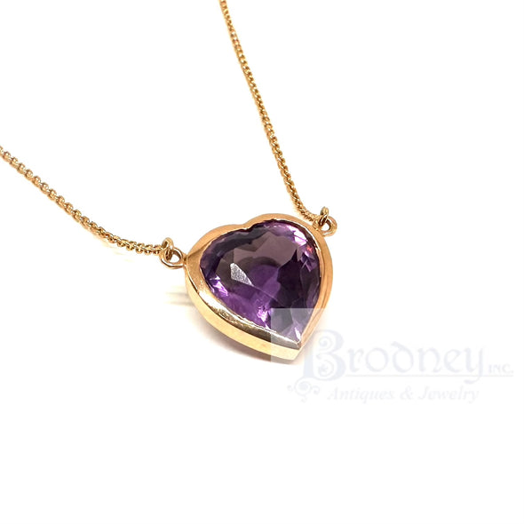 14 kt Rose Gold and Heart Shape Amethyst Pendant