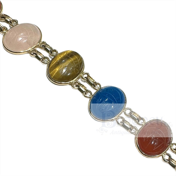 14 Kt Gold and Multicolored Scarab Bracelet