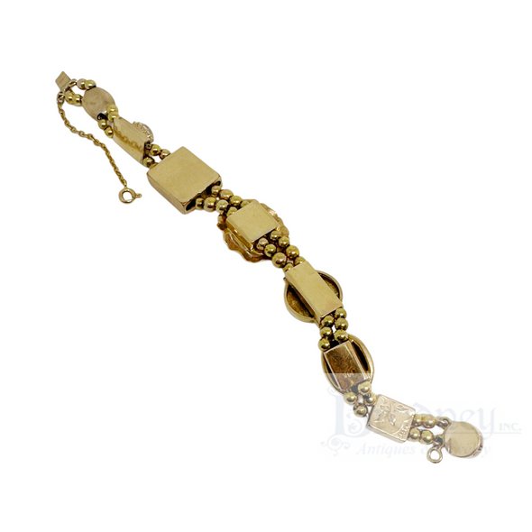 Victorian 14 Kt Gold Bead and Seven Slide Bracelet with Various Gem Stones