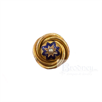 Victorian 14 Kt / 10 Kt Gold Blue Enamel and Pearl Locket Ring