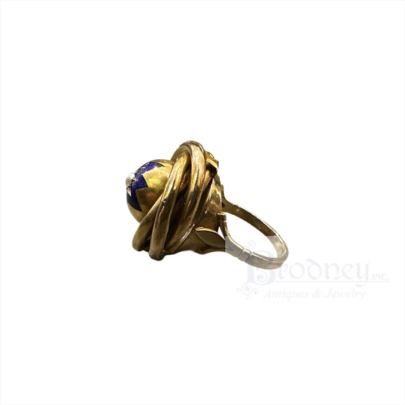 Victorian 14 Kt / 10 Kt Gold Blue Enamel and Pearl Locket Ring