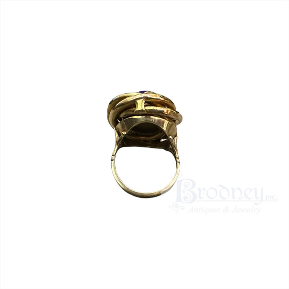 Victorian 14 Kt / 10 Kt Gold Blue Enamel and Pearl Locket Ring