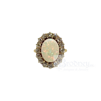 Antique 14 Kt Gold Opal and Diamond Halo Ring