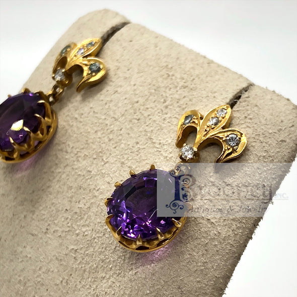 Victorian 14Kt Gold Amethyst and Diamond Earrings