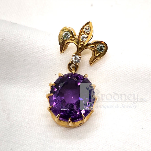Victorian 14Kt Gold Amethyst and Diamond Earrings