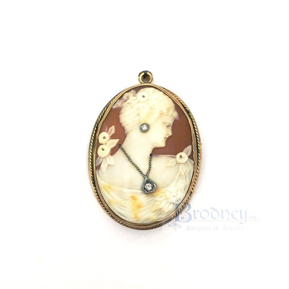 14kt-gold-shell-and-diamond-cameo-fine-estate-jewelry