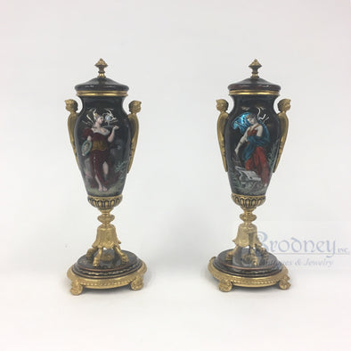 A Pair of French Enamel on Copper Urns antiques decorative arts