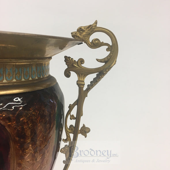 French Enamel on Copper Vase with Champlevé details