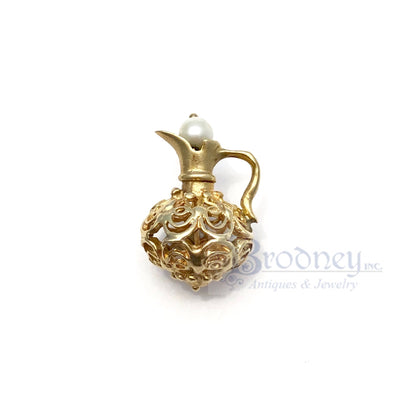 14 Kt Gold Filigree and Pearl Pitcher Charm
