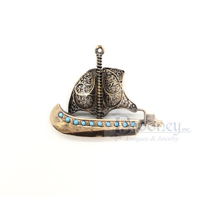 14 Kt Gold and Turquoise Viking Sail Boat Charm